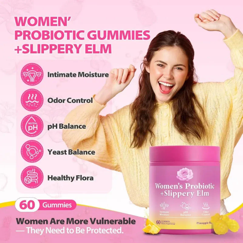 Women’s Probiotic + Slippery Elm | Pineapple Flavor | 60 Gummies - Importada - Image 2